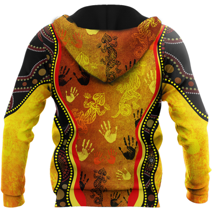 Aboriginal Australia Rock Painting Hand Lizard Art Golden Style shirts for men and women