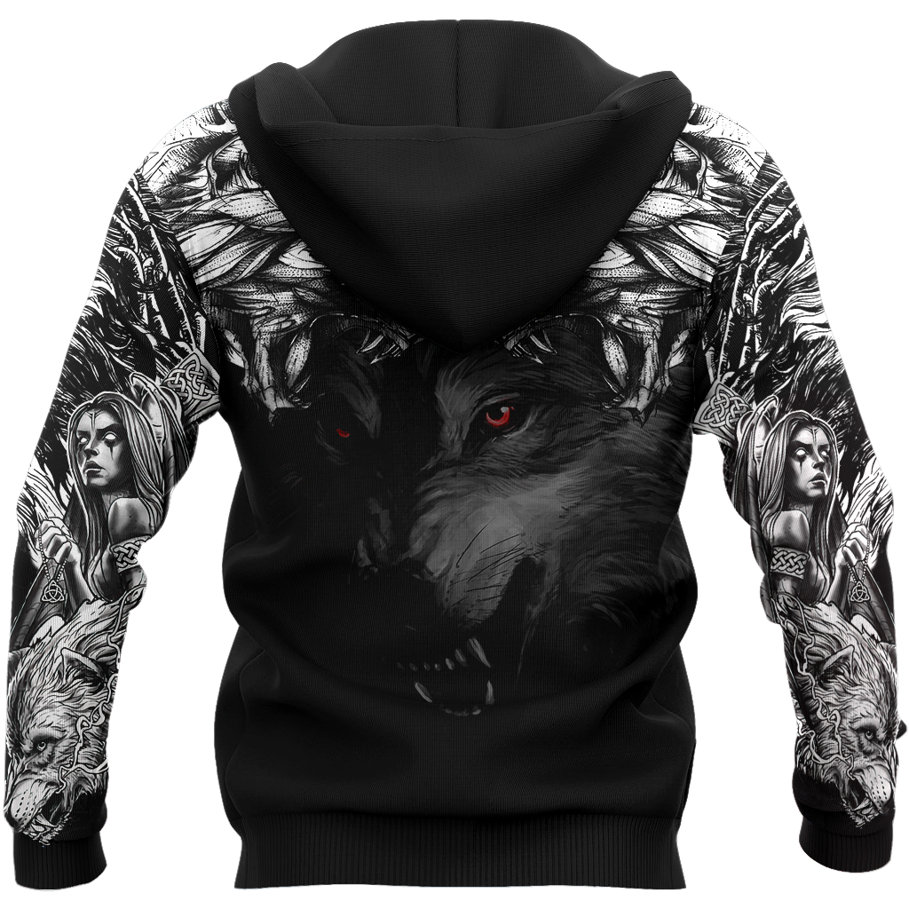 Double Dark Wolf Tattoo Over Printed Shirt For Men and Women