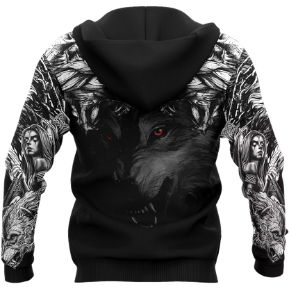 Double Dark Wolf Tattoo Over Printed Shirt For Men and Women