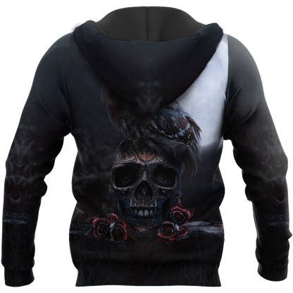 Skull And Owl All Over Printed Hoodie For Men And Women MEI