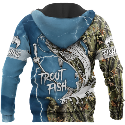 Trout Fishing blue Tattoo camo shirts for men and women
