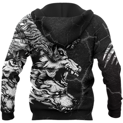 Three Gray Wolfs Tattoo 3D Over Printed Shirt for Men and Women