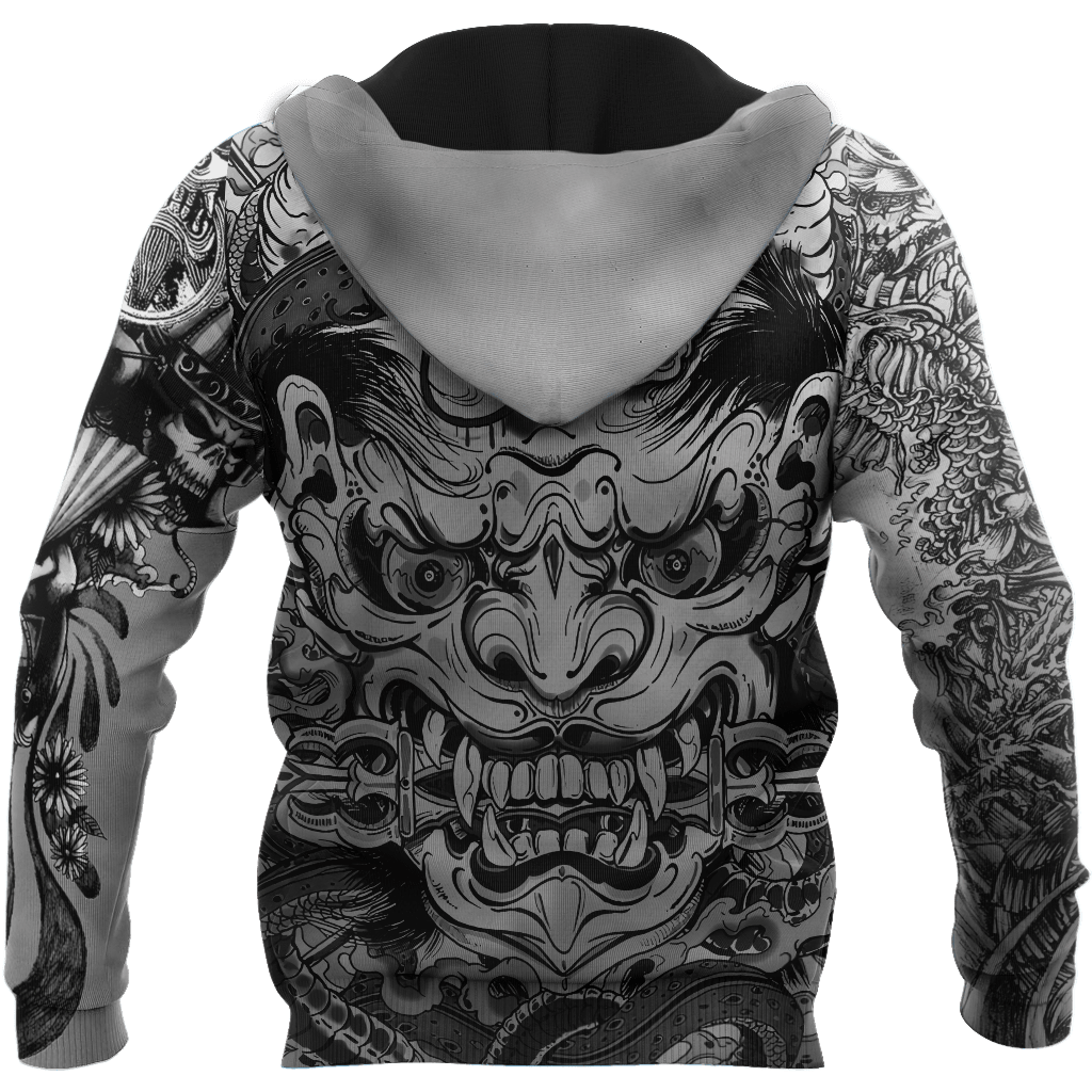 Samurai Oni Mask Tattoo 3D Over Printed Unisex Hoodie-ML
