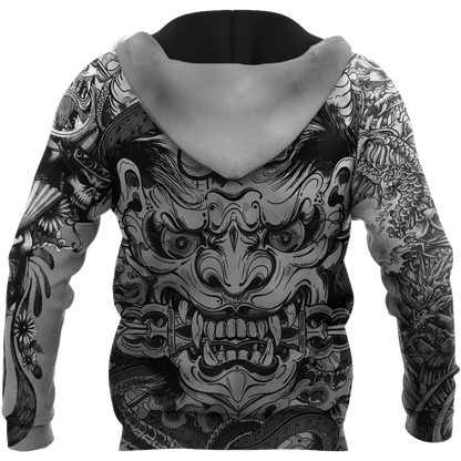 Samurai Oni Mask Tattoo 3D Over Printed Unisex Hoodie-ML
