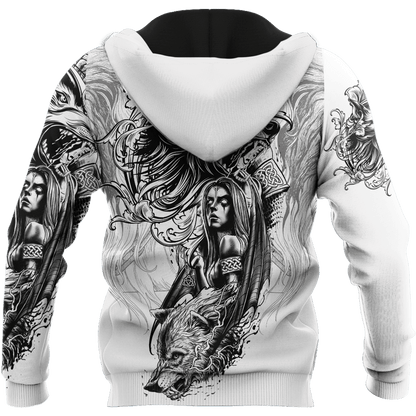 Wolf Tattoo 3D Over Printed Unisex Hoodie-ML