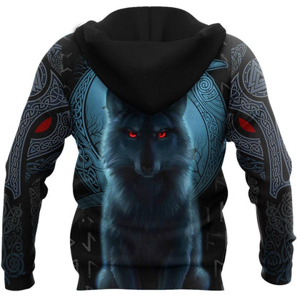 Fenrir Viking Wolf And Moon 3D Over Printed Hoodie for Men and Women-ML