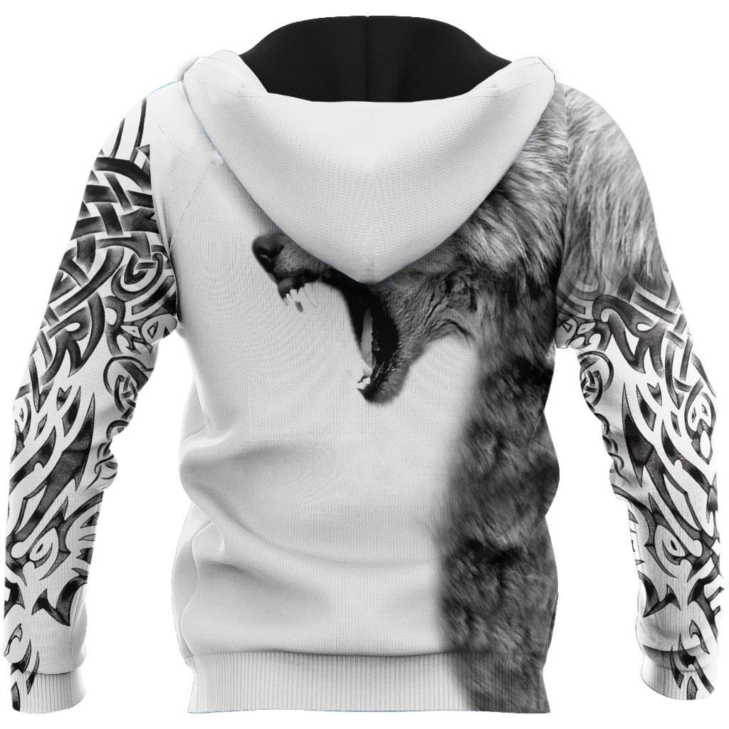 Gray Wolf Over Printed Hoodie Tshirt for Men and Women-ML