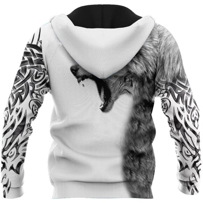 Gray Wolf Over Printed Hoodie Tshirt for Men and Women-ML