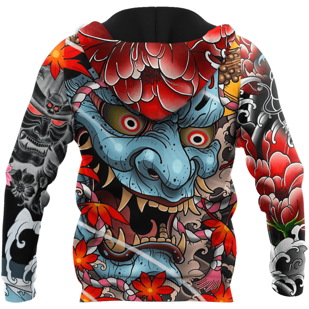 Japanese Oni Mask Tattoo 3D Over Printed Unisex Hoodie-ML