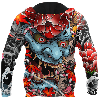 Japanese Oni Mask Tattoo 3D Over Printed Unisex Hoodie-ML