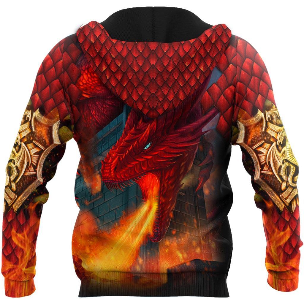 Fire Dragon 3D Over Printed Hoodie for Men and Women-ML