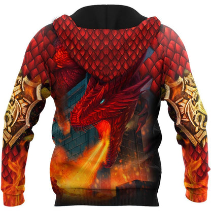 Fire Dragon 3D Over Printed Hoodie for Men and Women-ML