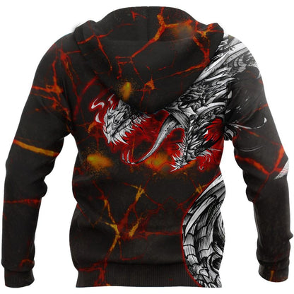 Dragon Lava Art 3D Over Printed Hoodie Tshirt for Men and Women-ML