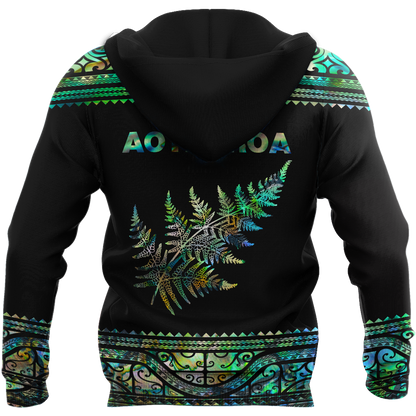 Aoteatoa New Zealand Maori Silver Fern Paua Shell 3D Unisex Hoodie