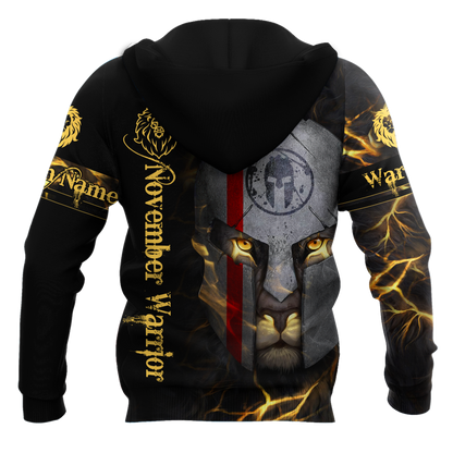 Custom Name November Spartan Lion Warrior 3D All Over Printed Unisex Shirts