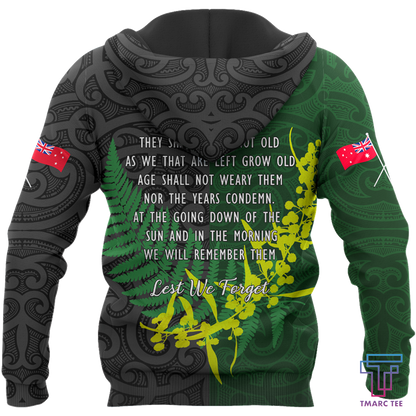 Tmarc Tee The ode remembrance Kiwi and Australia Soldier 3D print shirts