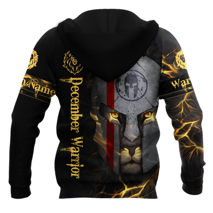 Custom Name December Spartan Lion Warrior 3D All Over Printed Unisex Shirts