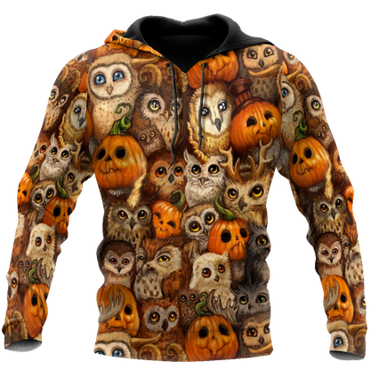 Halloween Pumpkin and Owl Over Printed Shirts For Men and Women