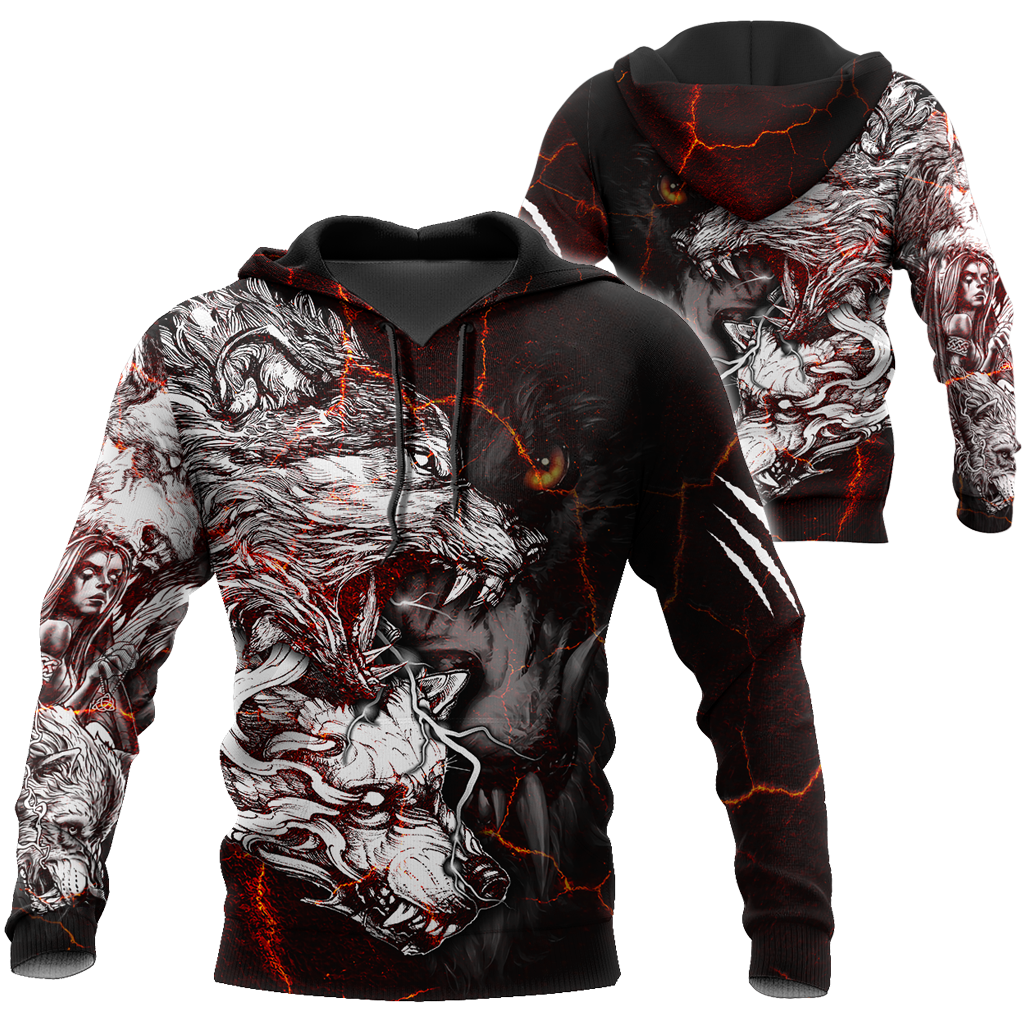 Red Thunder Wolf Tattoo All Over Printed Shirt for Men and Women