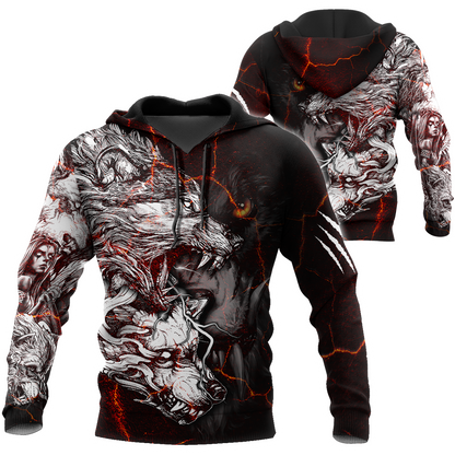 Red Thunder Wolf Tattoo All Over Printed Shirt for Men and Women
