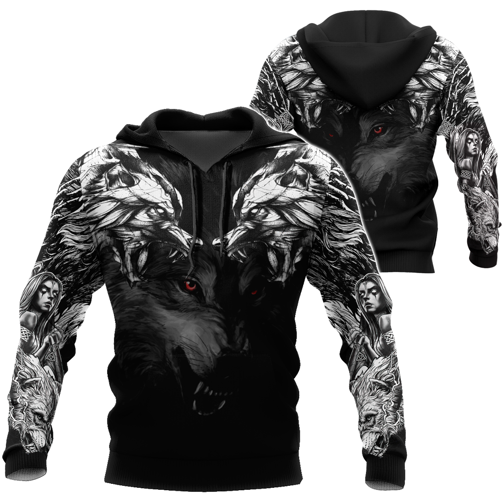 Double Dark Wolf Tattoo Over Printed Shirt For Men and Women