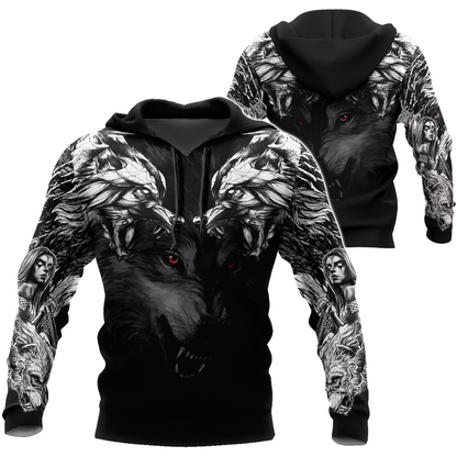 Double Dark Wolf Tattoo Over Printed Shirt For Men and Women