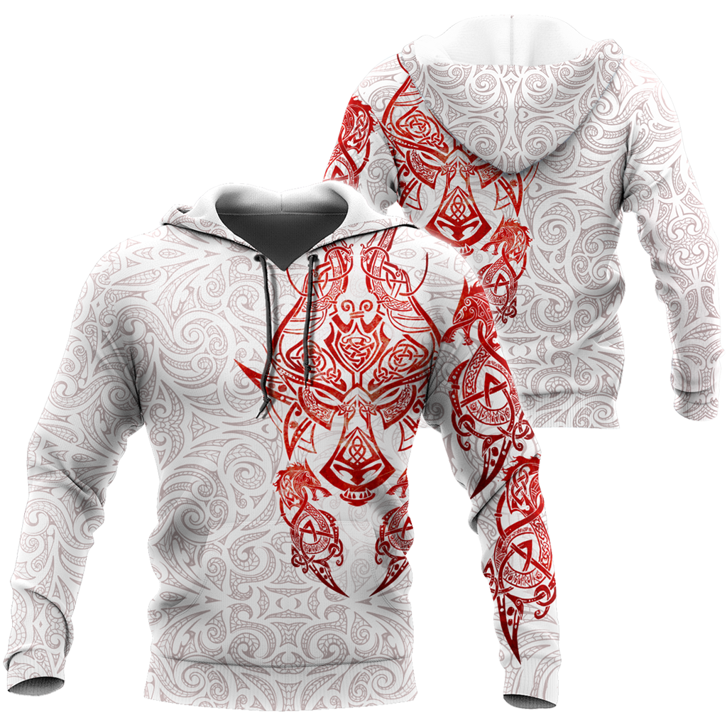 Red & White Viking Tattoo Dragon Hoodie T Shirt For Men and Women HAC150605-NM-Apparel-NM-Hoodie-S-Vibe Cosy™