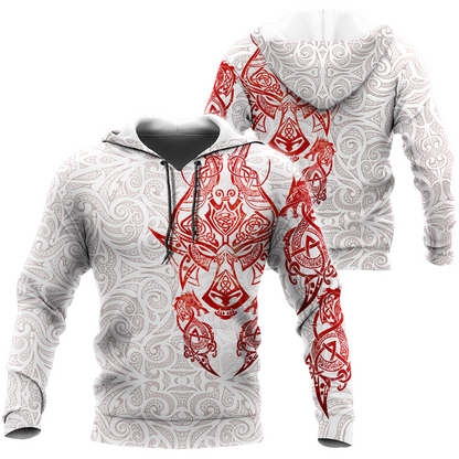 Red & White Viking Tattoo Dragon Hoodie T Shirt For Men and Women HAC150605-NM-Apparel-NM-Hoodie-S-Vibe Cosy™