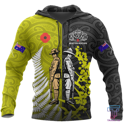 Remembrance day lest we forget Australia and Kiwi Soldier wattle silver fern TR030404 - Amaze Style™-Apparel
