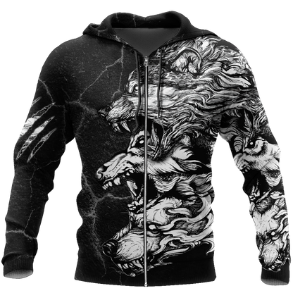 Three Gray Wolfs Tattoo 3D Over Printed Shirt for Men and Women
