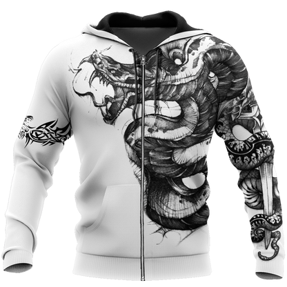 Snake Tattoo Hoodie T Shirt For Men and Women HAC210501-Apparel-NM-Zipped Hoodie-S-Vibe Cosy™