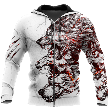 Three Gray Wolfs White Tattoo 3D Over Printed Shirt for Men and Women
