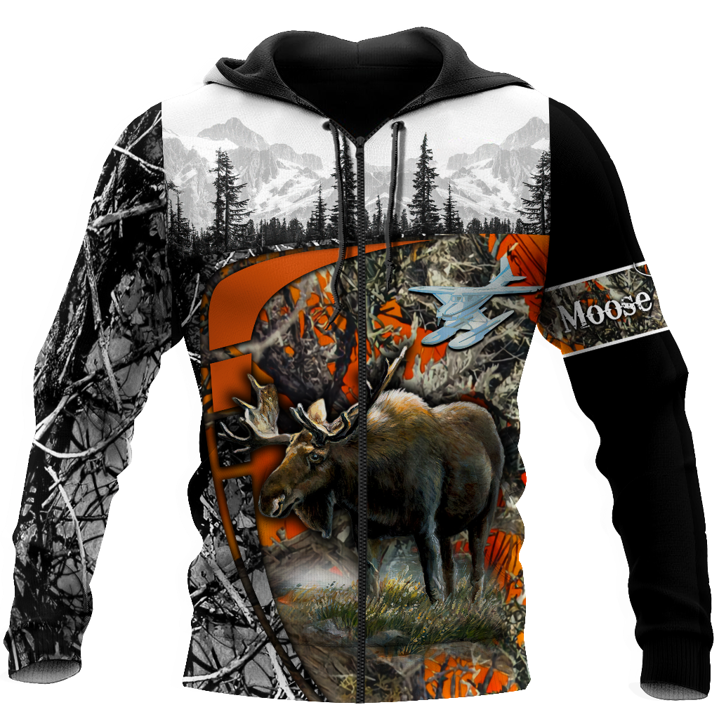 Moose Hunting Camo 3D Over Printed Unisex Deluxe Hoodie ML