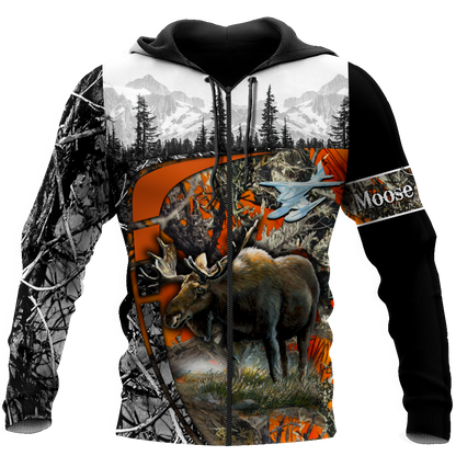 Moose Hunting Camo 3D Over Printed Unisex Deluxe Hoodie ML