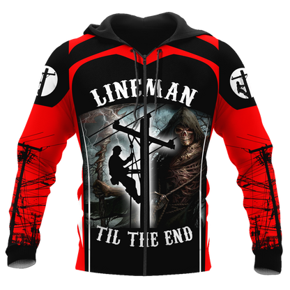 Premium Unisex All Over Printed Red And Black Lineman Shirts MEI
