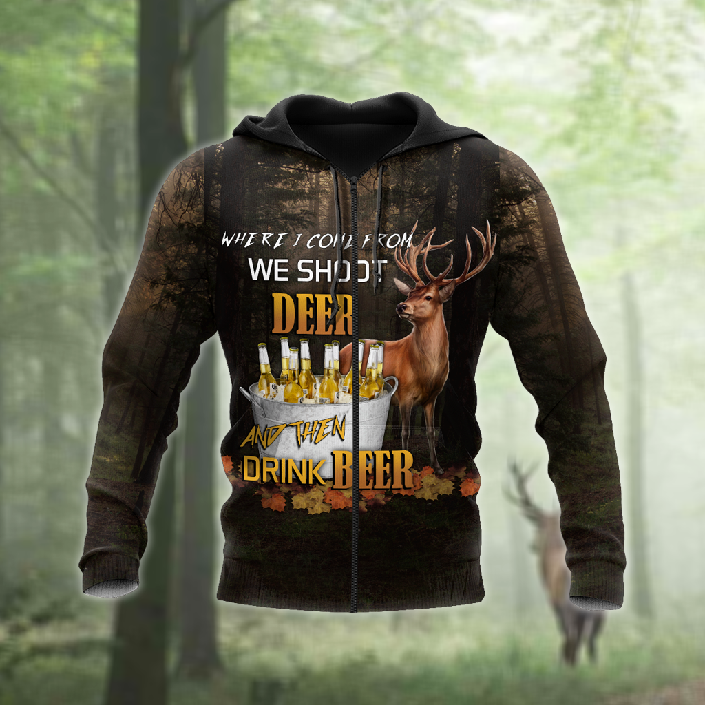 Hunting Deer and Drinking Beer 3D All Over Print Hoodie