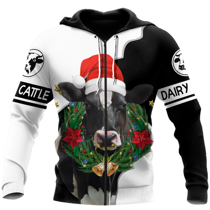 Dairy Cattle Mery Christmas 3D All Over Printed Shirts For Men And Woman