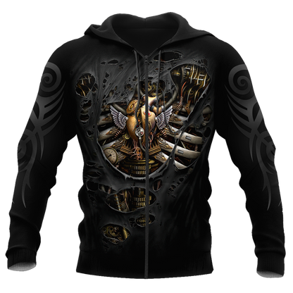 Steampunk Mechanic Skull All Over Printed Hoodie For Men and Women TN