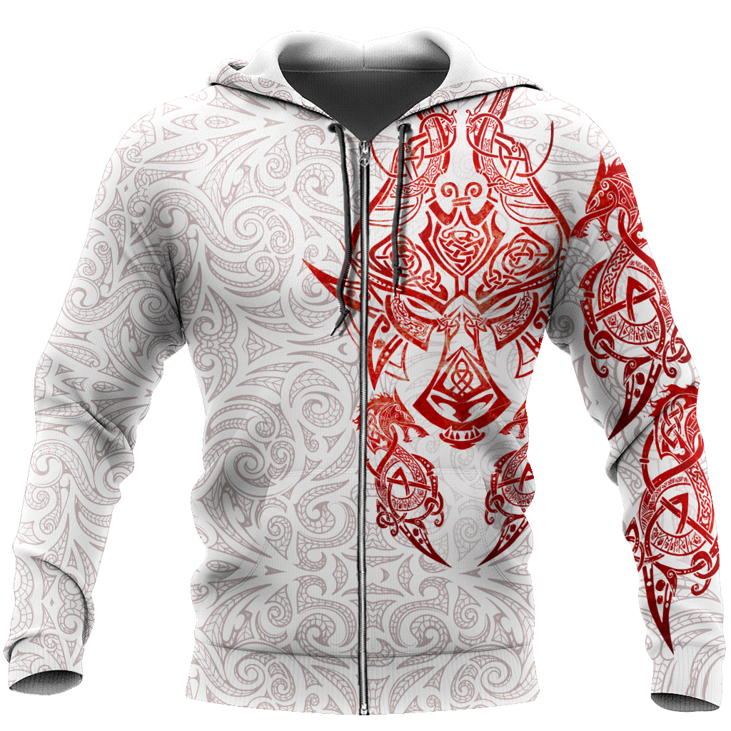 Red & White Viking Tattoo Dragon Hoodie T Shirt For Men and Women HAC150605-NM-Apparel-NM-Hoodie-S-Vibe Cosy™
