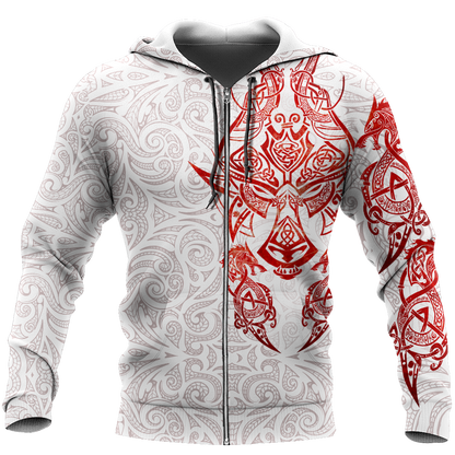 Red & White Viking Tattoo Dragon Hoodie T Shirt For Men and Women HAC150605-NM-Apparel-NM-Hoodie-S-Vibe Cosy™