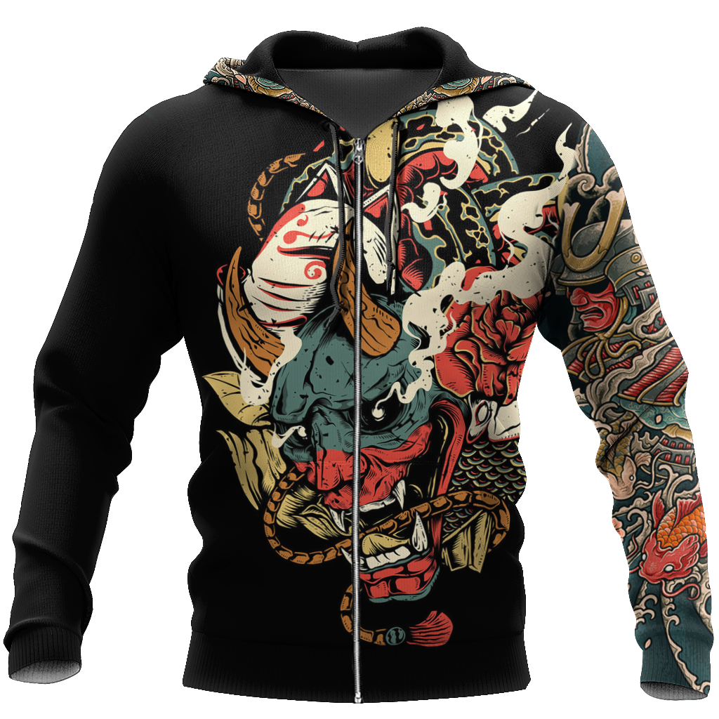 Samurai Tattoo Art Hoodie T Shirt For Men and Women HAC220604-NM-Apparel-NM-Zipped Hoodie-S-Vibe Cosy™
