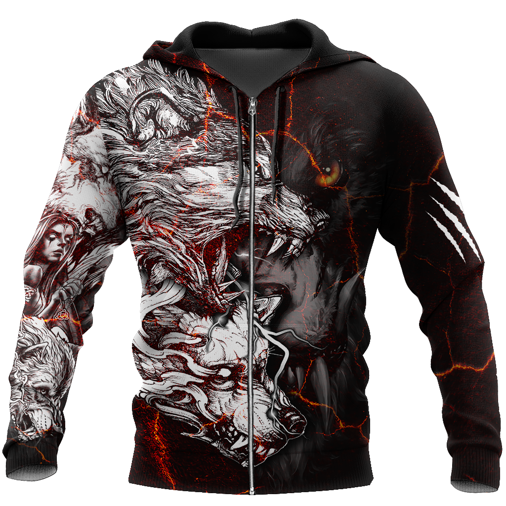 Red Thunder Wolf Tattoo All Over Printed Shirt for Men and Women