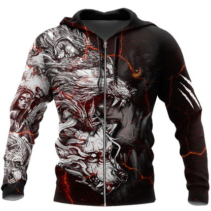 Red Thunder Wolf Tattoo All Over Printed Shirt for Men and Women