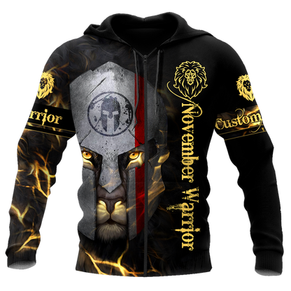 Custom Name November Spartan Lion Warrior 3D All Over Printed Unisex Shirts