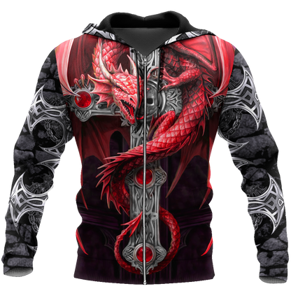 Tattoo and Dungeon Dragon Hoodie T Shirt For Men and Women HAC090606-Apparel-NM-Zipped Hoodie-S-Vibe Cosy™
