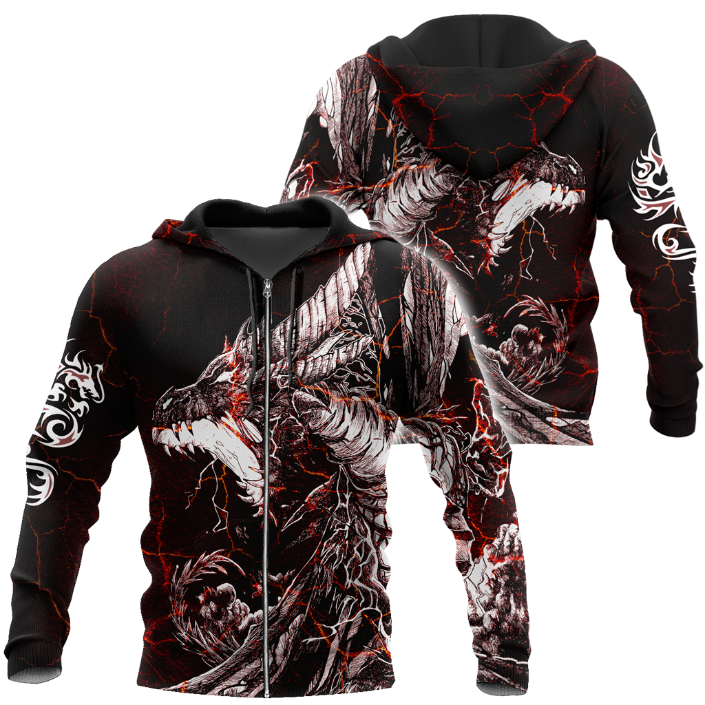 Red Black Tattoo Dragon Hoodie T Shirt For Men and Women HAC190502-NM-Apparel-NM-Zipped Hoodie-S-Vibe Cosy™