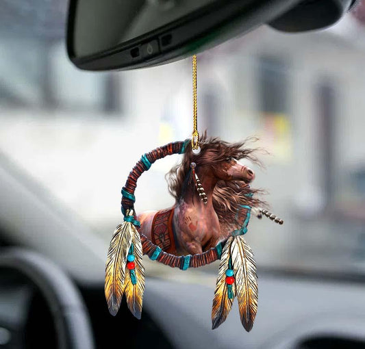 Horse native circle two sided ornament