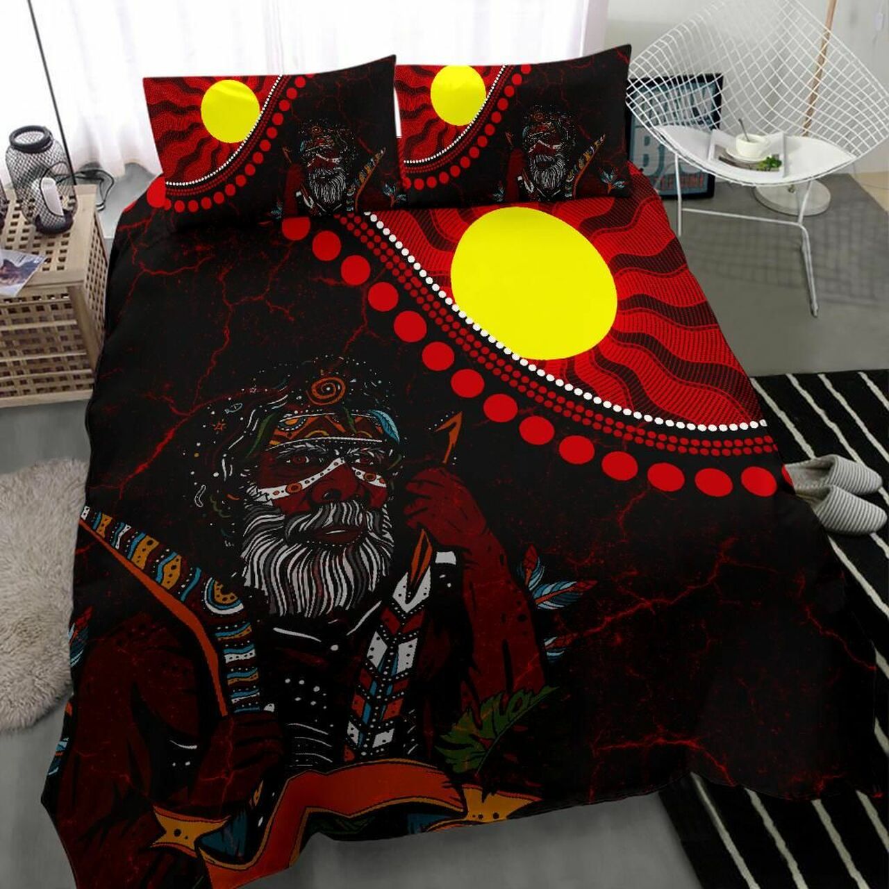 Indigenous People And Sun Aboriginal Art Bedding Set