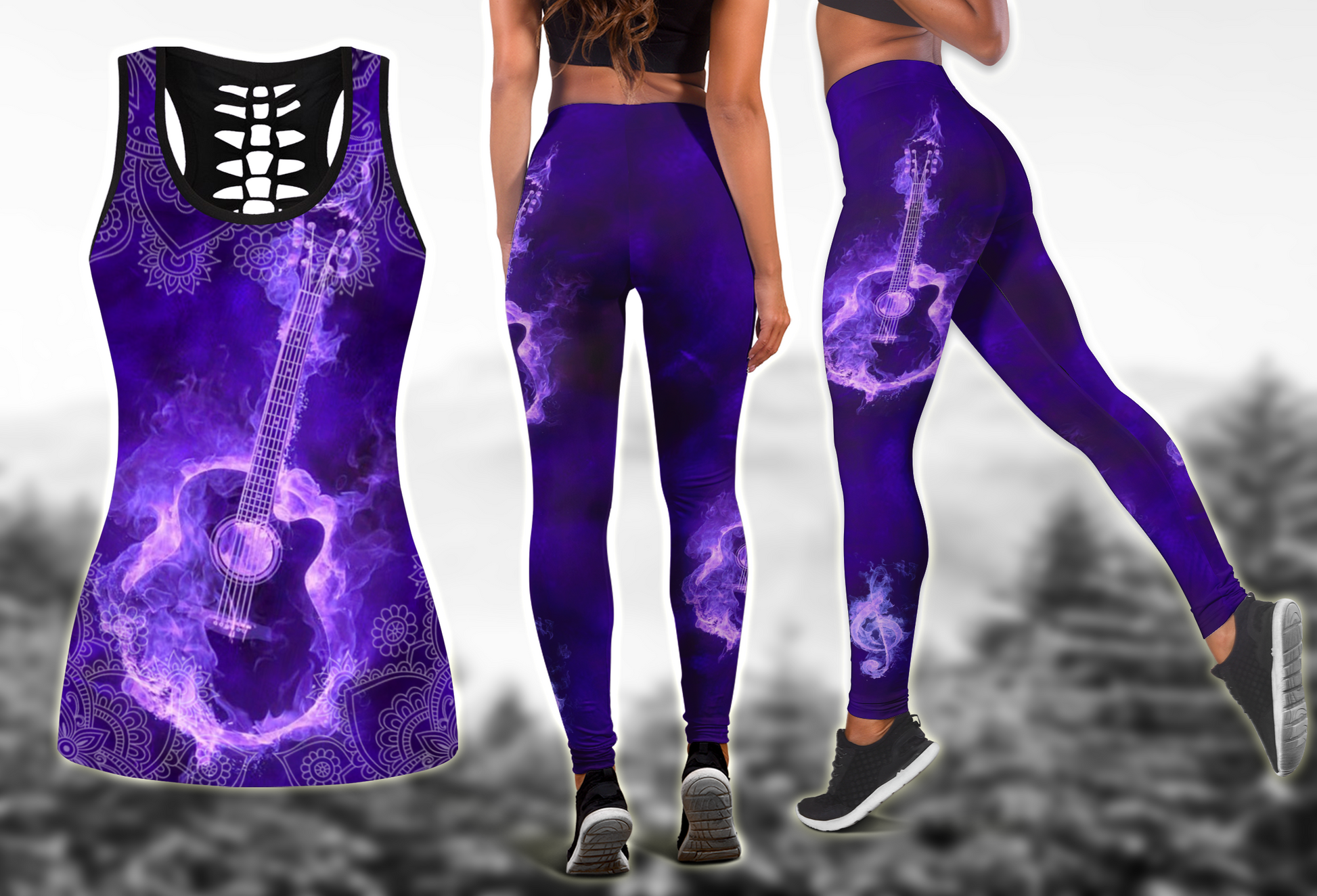 Purple Guitar Passion Combo Legging + Tank Limited by SUN JJ150521 - Amaze Style™-Apparel