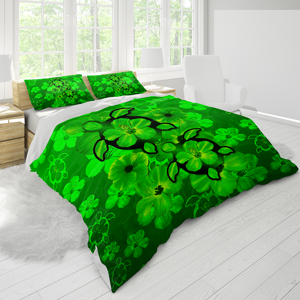Green Hibiscus Turtles In Hawaiian Dream Bedding Set by SUN JJ160525S - Amaze Style™-Quilt
